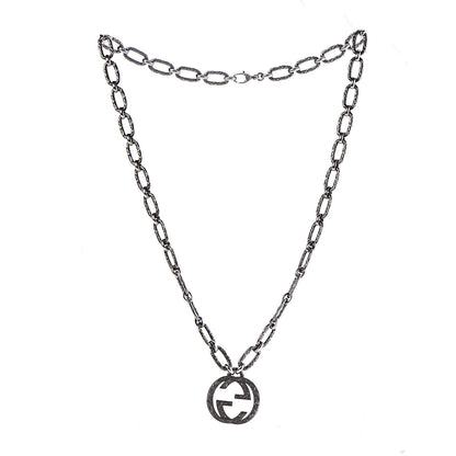 Gucci Sterling Silver Textured Interlocking G Pendant Necklace 3 of 7