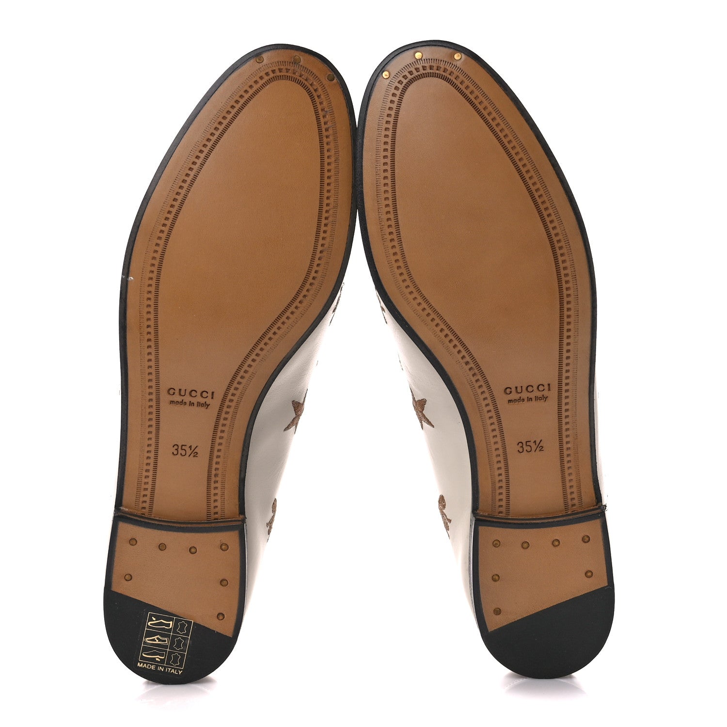 Gucci Goatskin Bee Star Embroidered Womens Jordaan Loafers 35.5 Mystic White 5 of 9