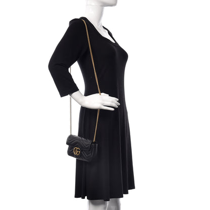 Gucci Calfskin Matelasse Super Mini GG Marmont Shoulder Bag Black 2 of 10