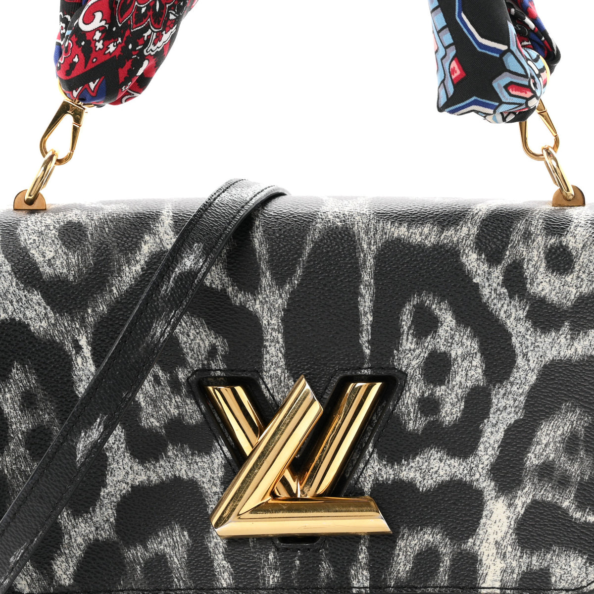 Louis Vuitton Calfskin Wild Animal Print Scarf Handle Twist Shoulder Bag MM 8 of 10