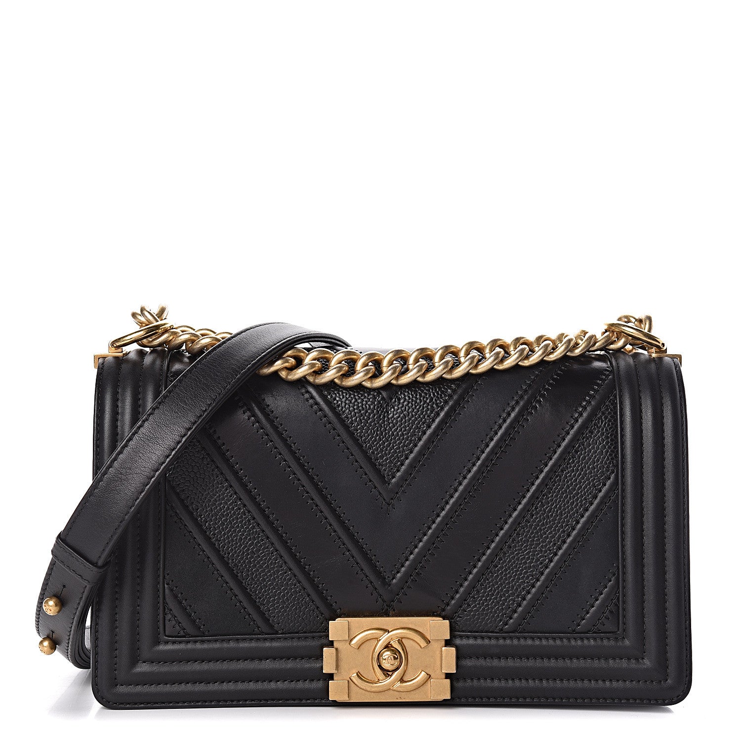 Chanel Caviar Suede Calfskin Chevron Medium Boy Flap Black 1 of 18