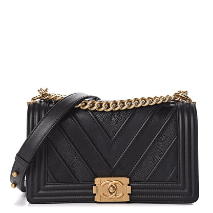 Chanel Caviar Suede Calfskin Chevron Medium Boy Flap Black 1 of 18