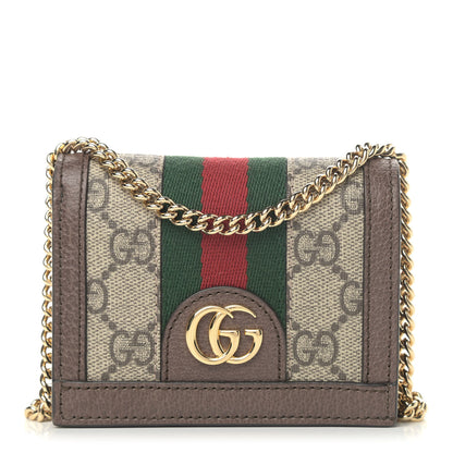 Gucci GG Supreme Monogram Web Ophidia Chain Card Case Wallet Beige New Acero 1 of 10
