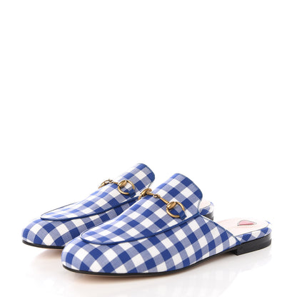 Gucci Cotton Gingham Womens Princetown Slippers 38 White Blue 3 of 11