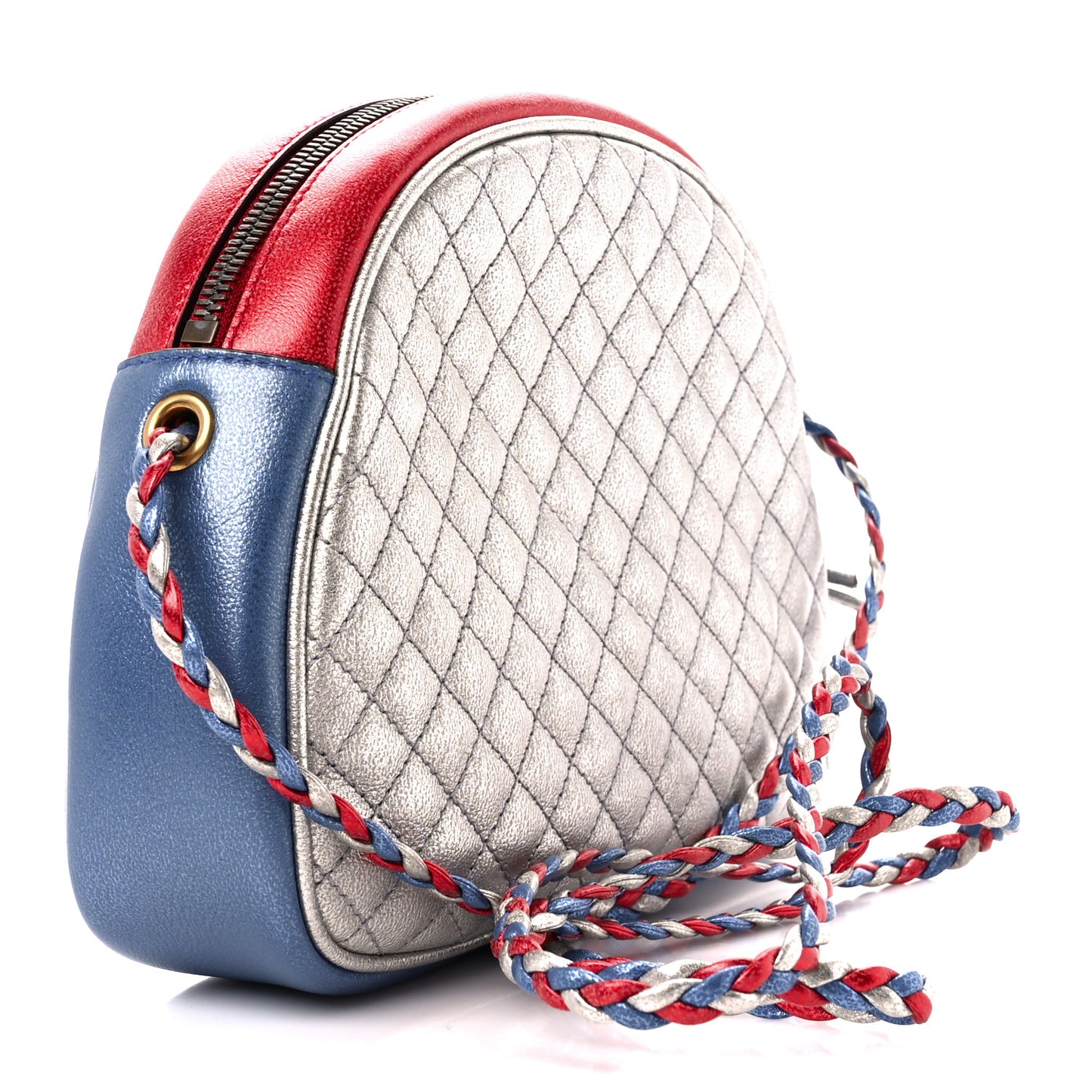 Laminated Nappa Trapuntata Mini Zumi Dome Shoulder Bag Rosso Marine Argento