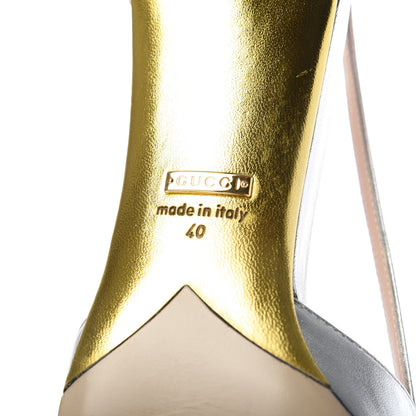 Gucci Metallic Nappa Bamboo Crystal Double G Low Heel Pumps 40 Argento 7 of 9