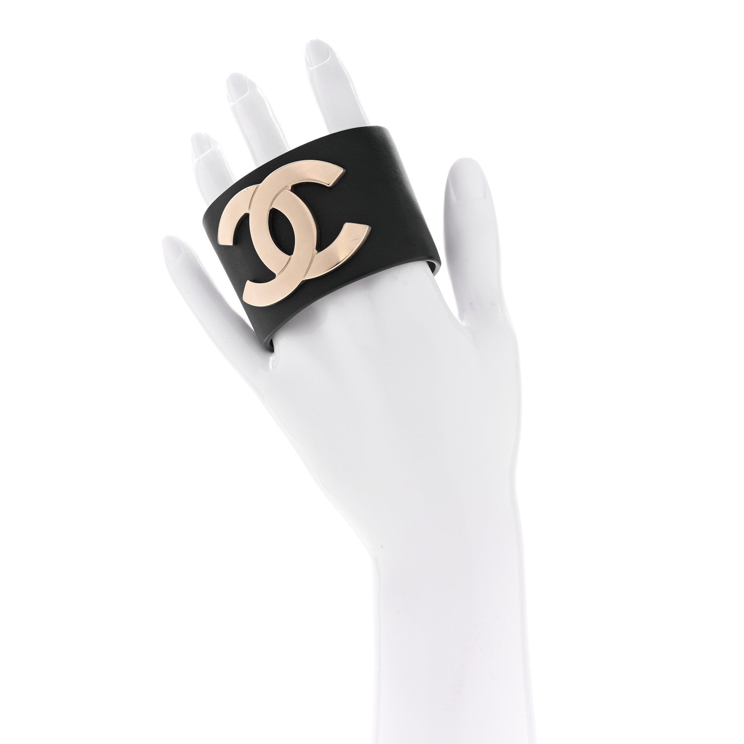 Chanel Calfskin CC Wide Cuff S Black Gold 2 of 9
