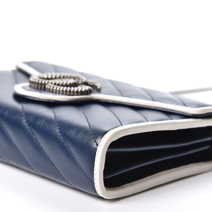 Gucci Vintage Effect Calfskin Matelasse Diagonal Torchon GG Marmont Chain Wallet Blue Agata Mystic White 9 of 10