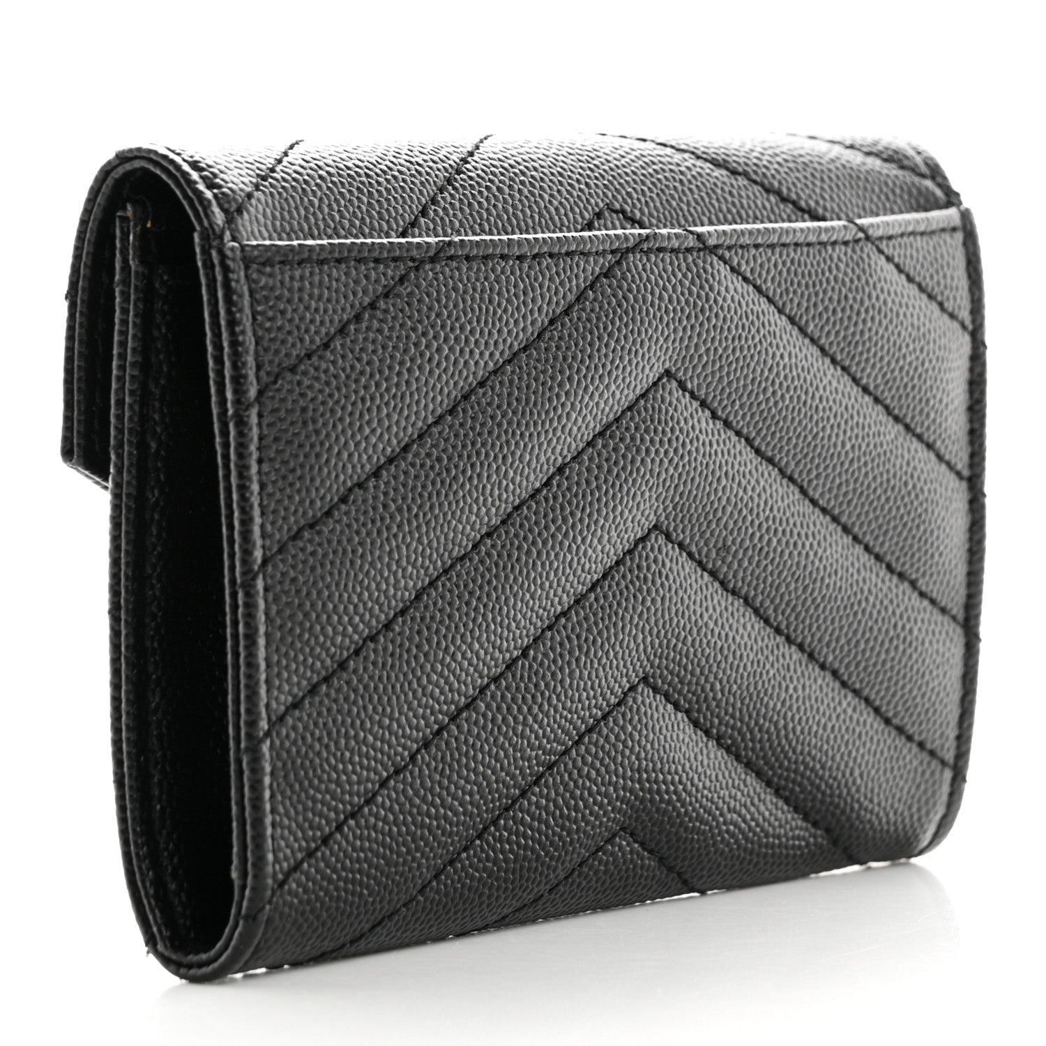 Saint Laurent Grain De Poudre Matelasse Chevron Small Monochrome Monogram Envelope Wallet Black 3 of 7