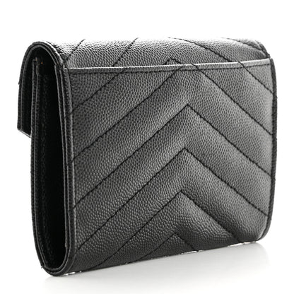 Saint Laurent Grain De Poudre Matelasse Chevron Small Monochrome Monogram Envelope Wallet Black 3 of 7