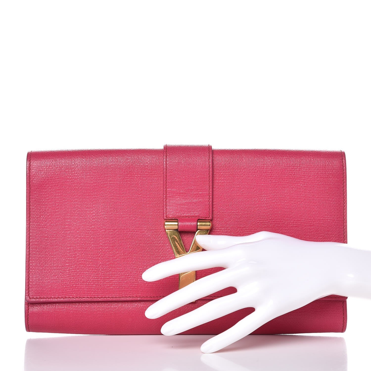 Saint Laurent Textured Calfskin Y Ligne Clutch Fuchsia 2 of 13