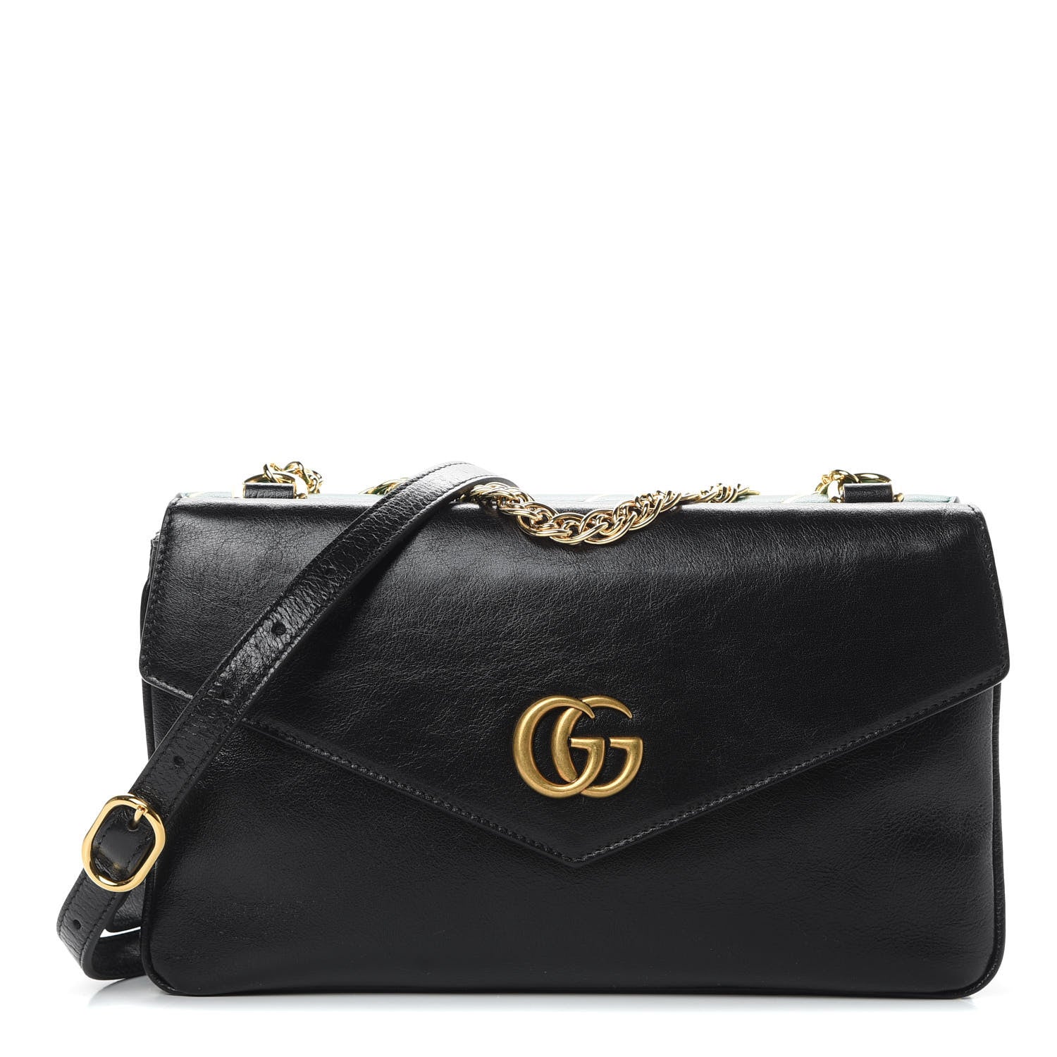 Gucci Calfskin Diagonal GG Medium Thiara Double Envelope Shoulder Bag Emerald Green Black 1 of 11