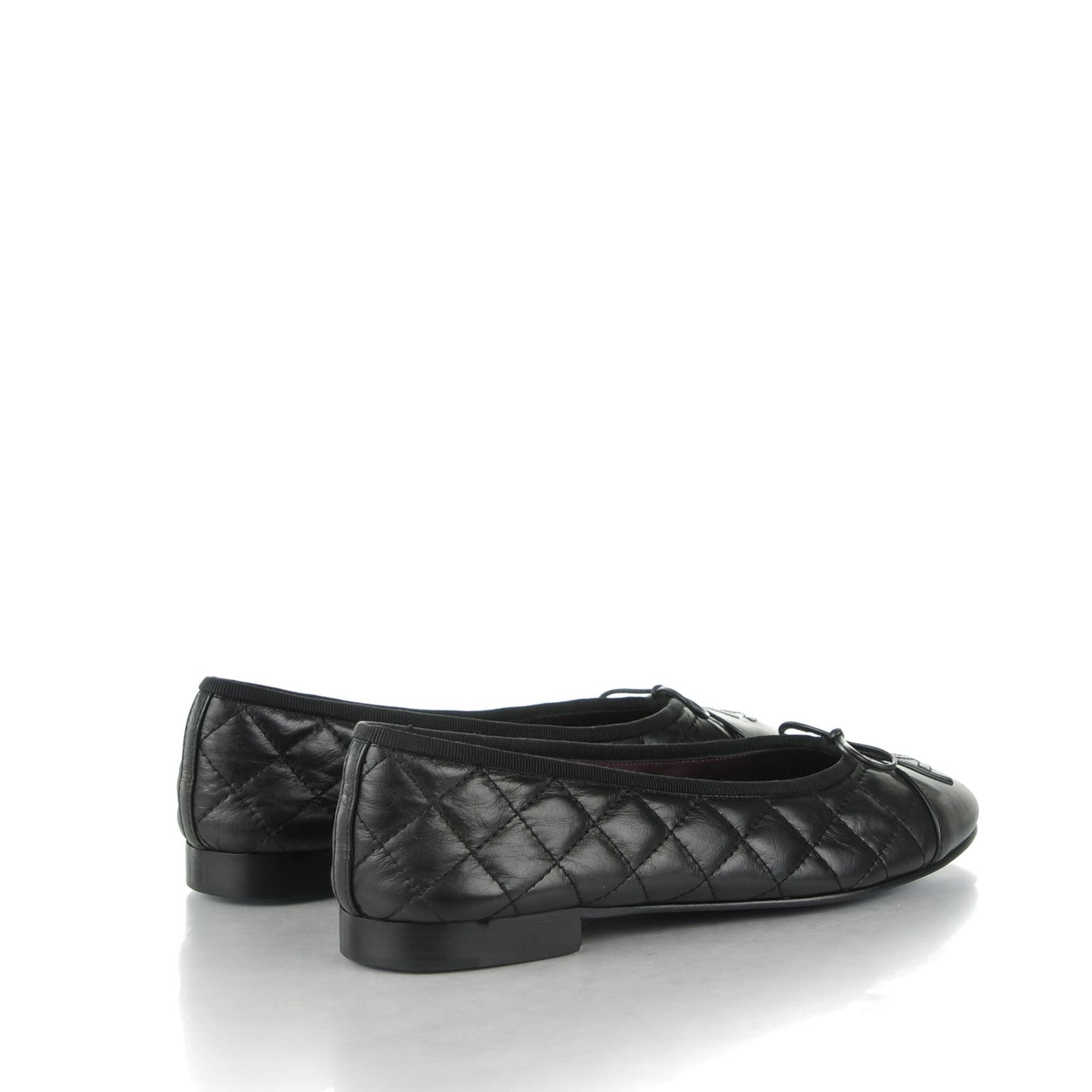 Aged Calfskin Quilted CC Cap Toe Ballerina Flats 39.5 Black