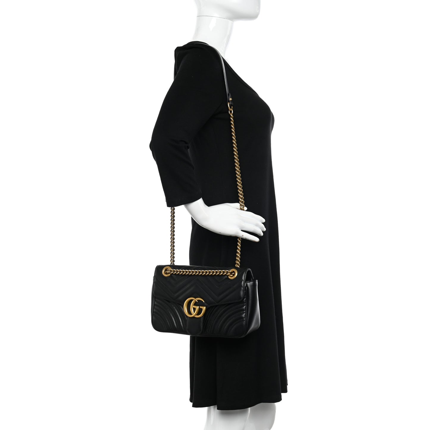 Calfskin Matelasse Small GG Marmont Shoulder Bag Black