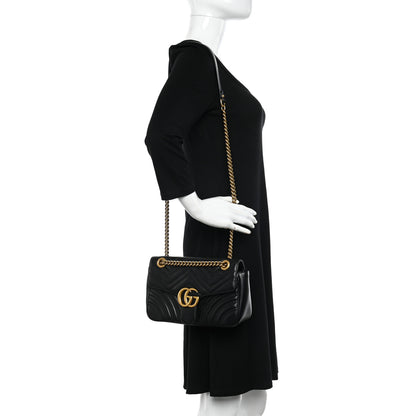 Gucci Calfskin Matelasse Small GG Marmont Shoulder Bag Black 2 of 10
