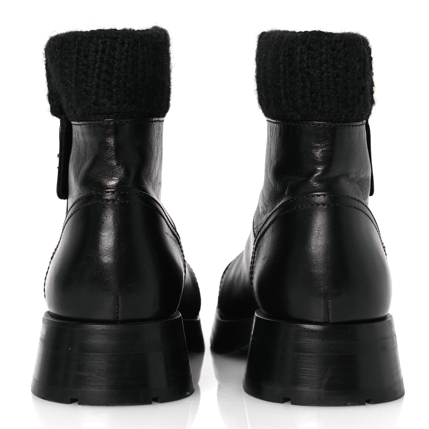 Calfskin Knit CC Short Boots 40 Black
