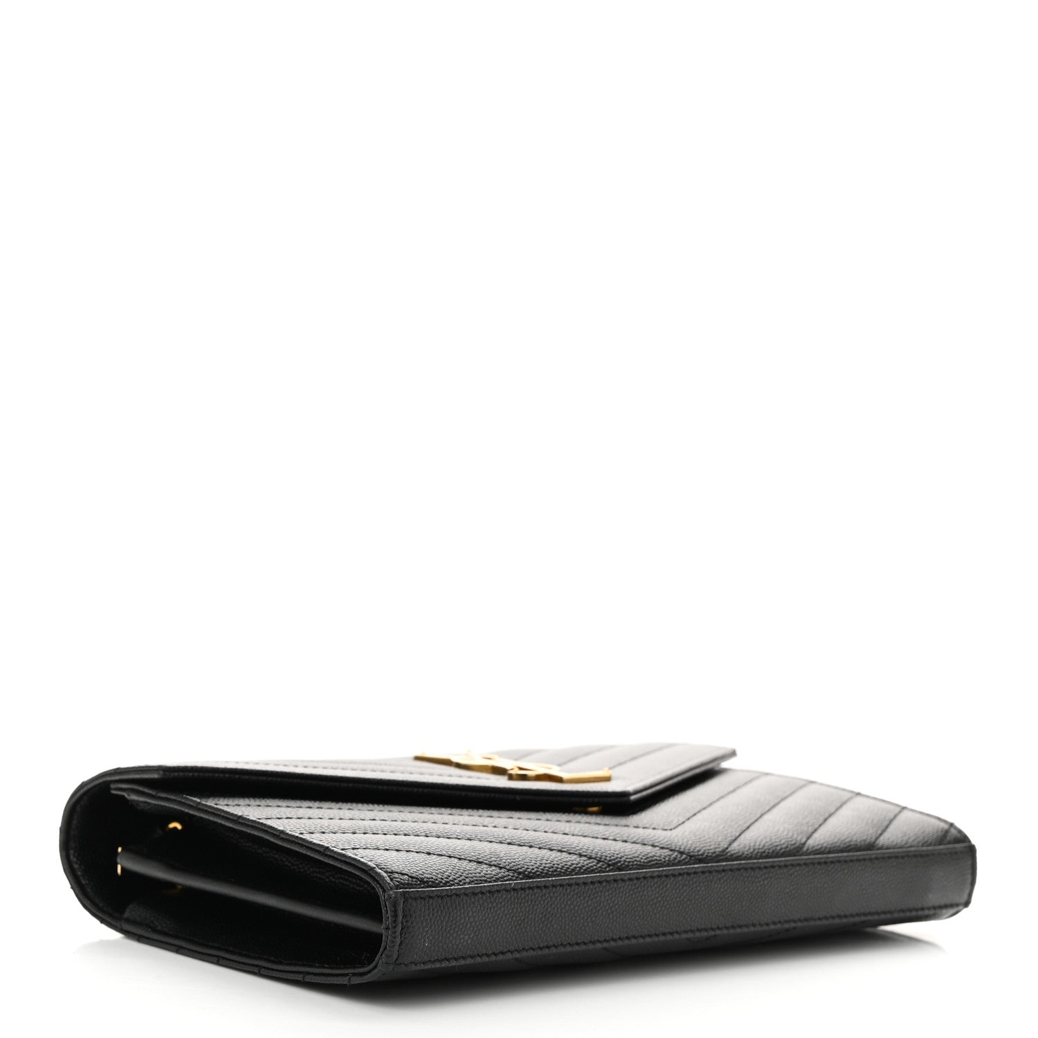 Saint Laurent Grain De Poudre Matelasse Chevron Monogram Chain Wallet Black 4 of 10