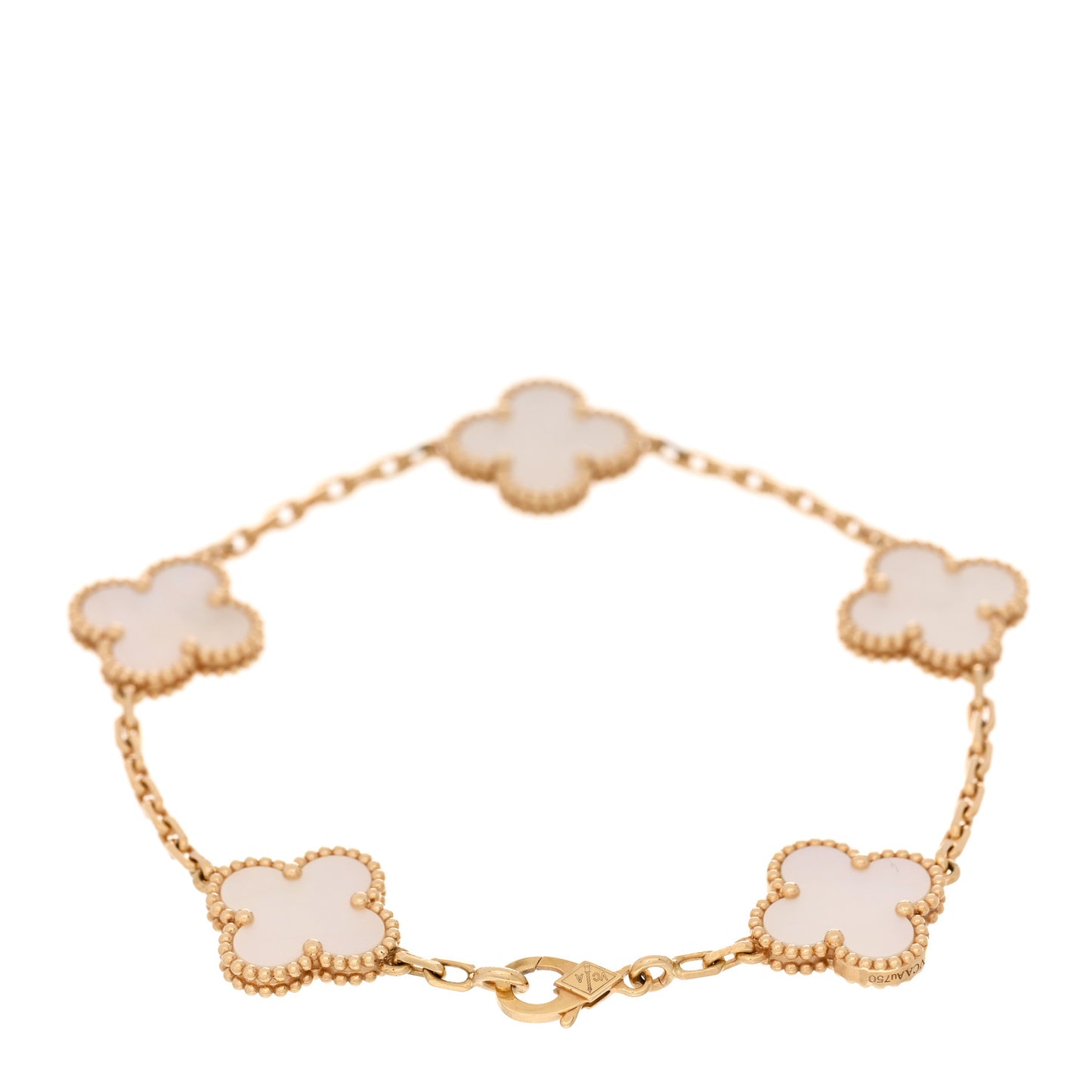 18K Yellow Gold Mother of Pearl 5 Motifs Vintage Alhambra Bracelet