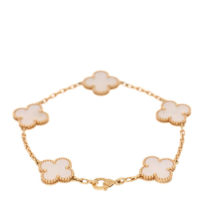 Van Cleef & Arpels 18K Yellow Gold Mother of Pearl 5 Motifs Vintage Alhambra Bracelet 2 of 4