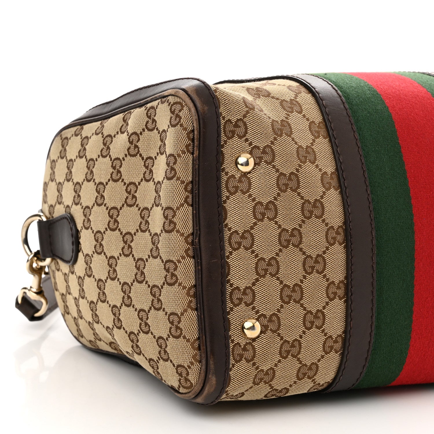 Gucci Monogram Selleria Calfskin Vintage Web Medium Boston Beige Ebony Cocoa 9 of 21