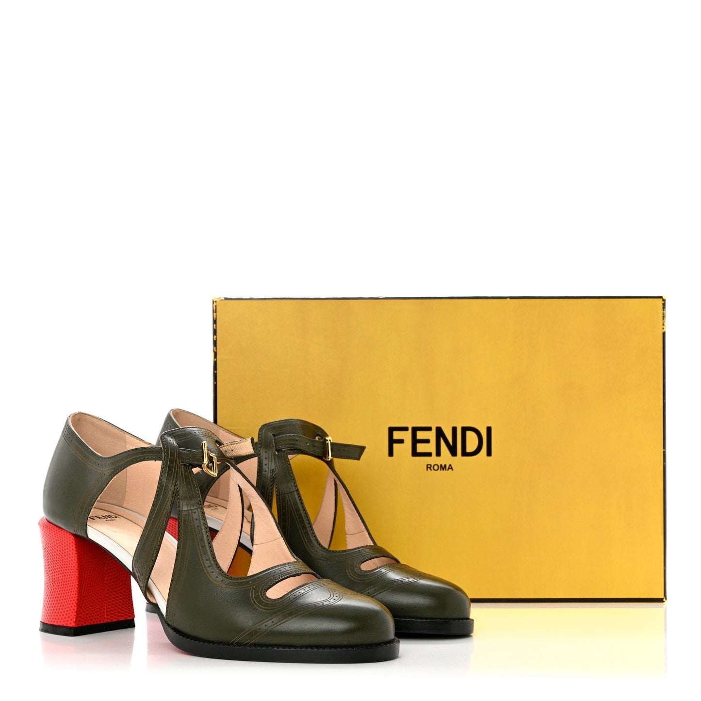 Calfskin Chameleon Block Heel Pumps 38 Green Red