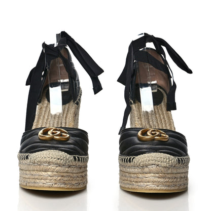 Gucci Nappa Matelasse GG Marmont Ankle Wrap Platform 35/120mm Espadrille Wedges 39 Black 2 of 8