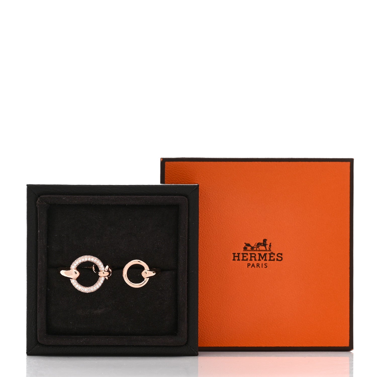 Hermes 18K Rose Gold Diamond GM Filet d'Or Double Ring 54 7 5 of 5