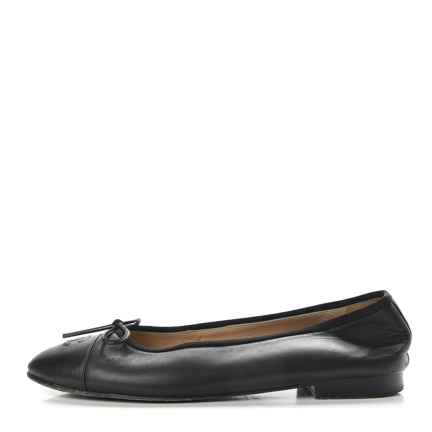 Lambskin Cap Toe Ballerina Flats 39.5 Black