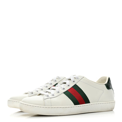 Gucci Calfskin Crocodile Web Womens Ace Sneakers 35 White Green 3 of 9