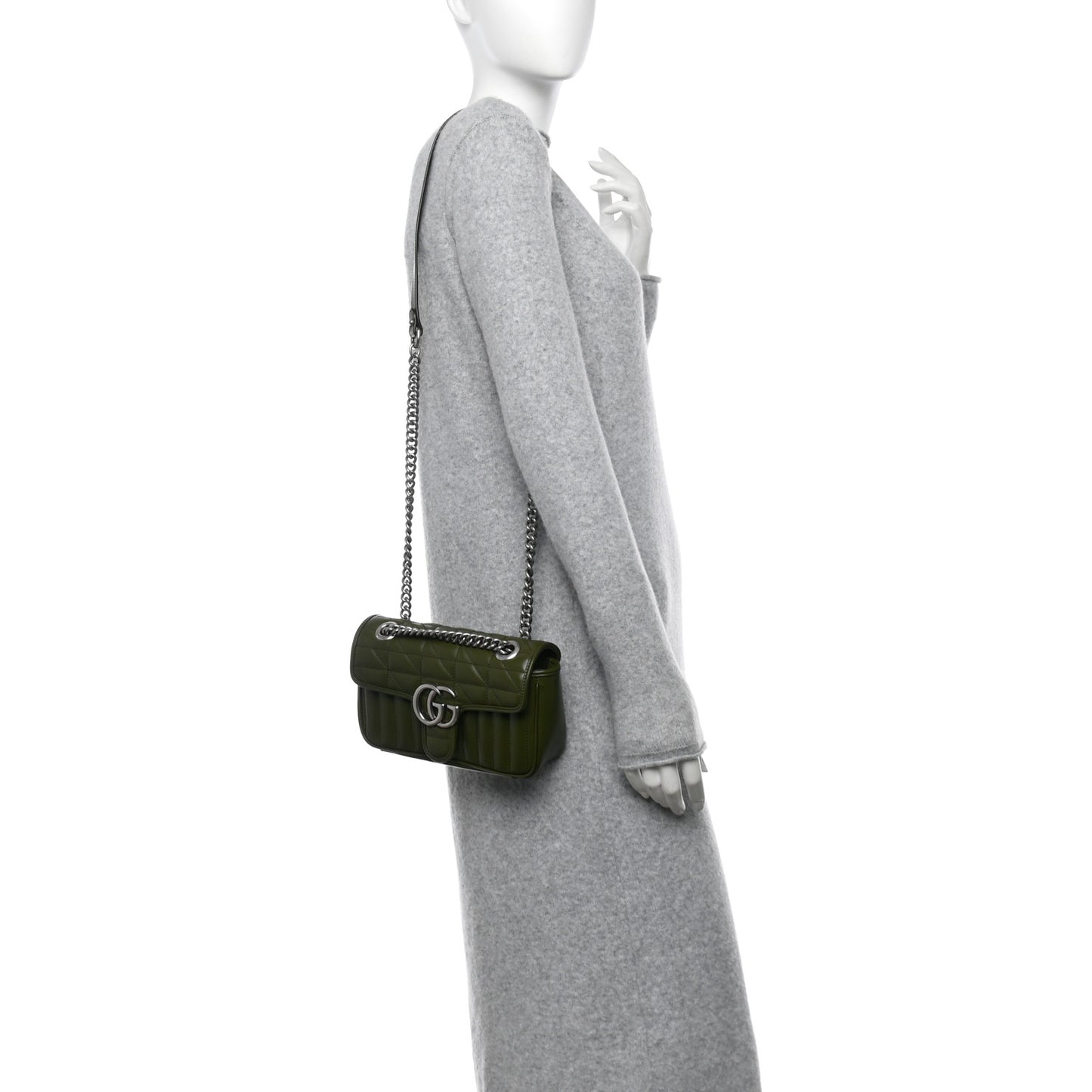 Calfskin Matelasse Aria Mini GG Marmont Shoulder Bag Military Wood