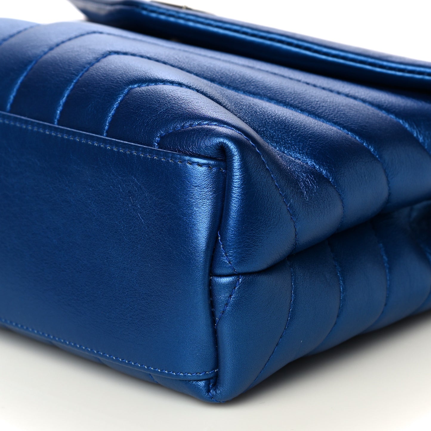 Metallic Calfskin Y Quilted Monogram Small Loulou Chain Satchel Blue Royal