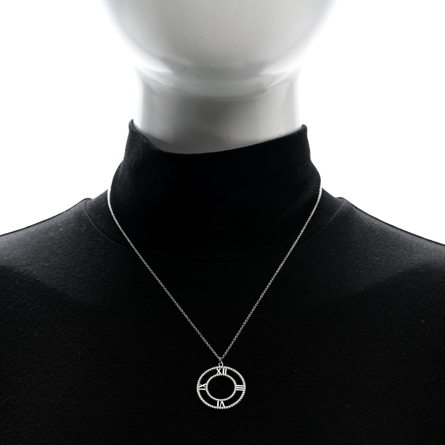 Tiffany 18K White Gold Diamond Medium Atlas Open Pave Pendant Necklace 2 of 5