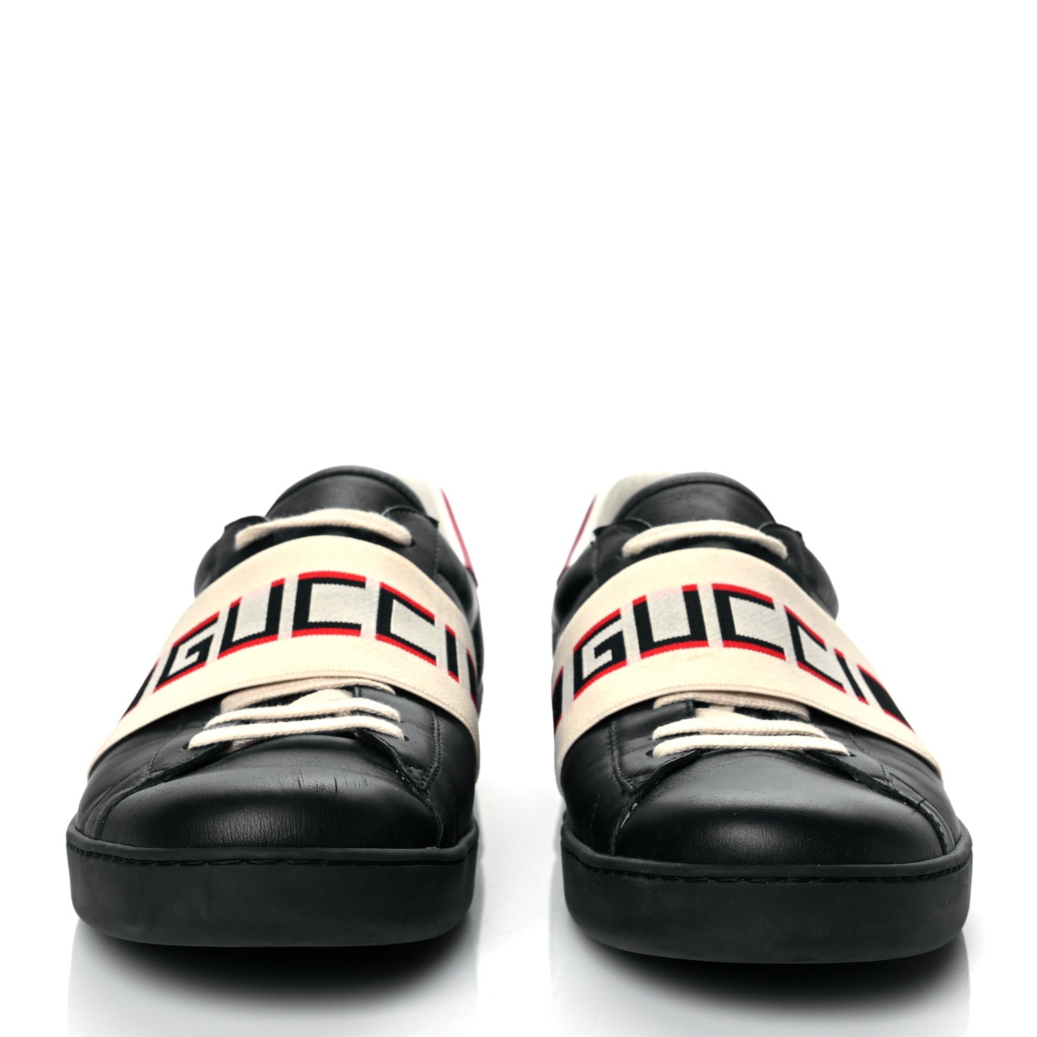 Gucci Calfskin Stripe Mens New Ace Sneakers 12 Black Ecru Red Flame 2 of 7