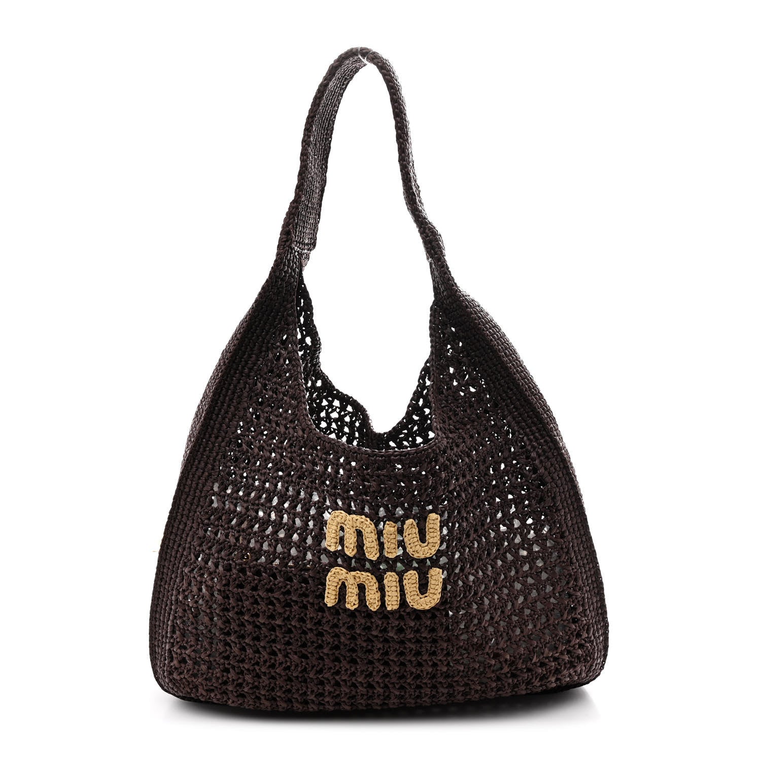 Miu Miu Raffia Crochet Woven Hobo Cacao Naturale 1 of 11