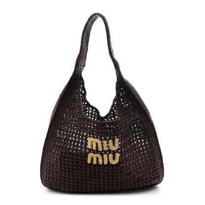Miu Miu Raffia Crochet Woven Hobo Cacao Naturale 1 of 11