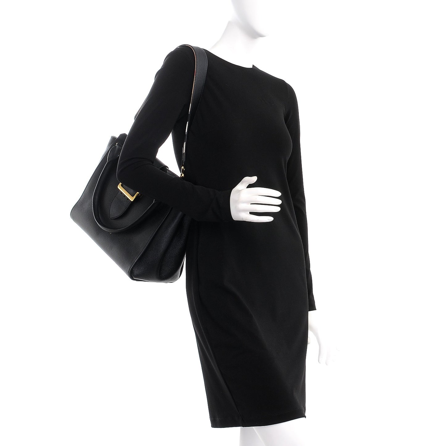 Soft Grain Calfskin Medium Buckle Tote Black