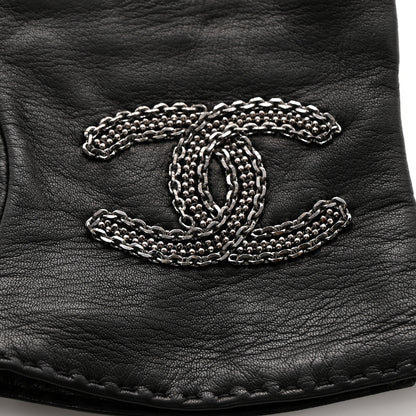 Chanel Lambskin Cashmere Silk CC Fingerless Gloves Black Grey 5 of 8