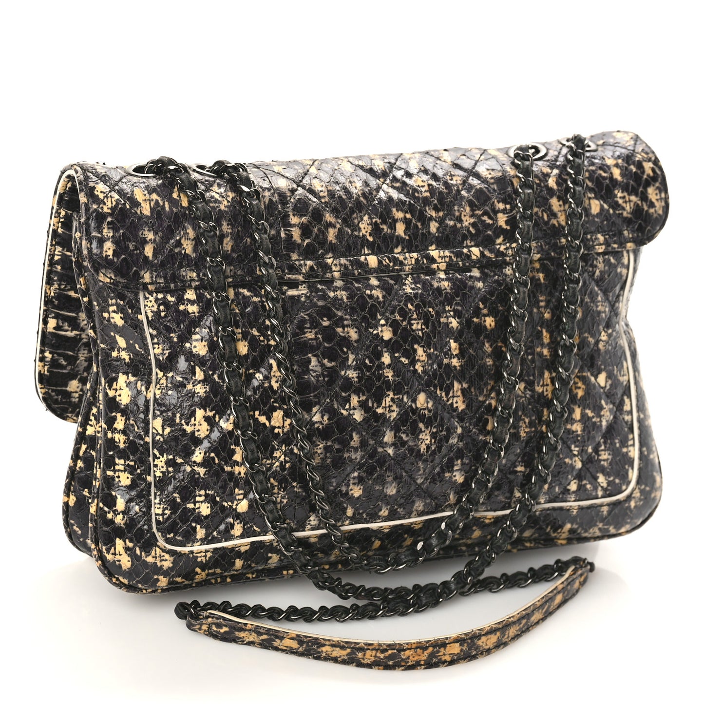 Snakeskin Houndstooth Print Flap Bag Black White