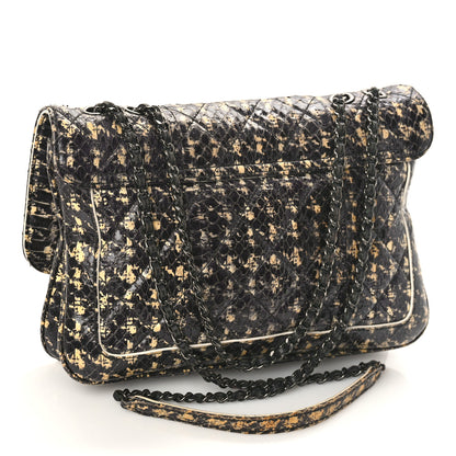 Chanel Snakeskin Houndstooth Print Flap Bag Black White 3 of 9