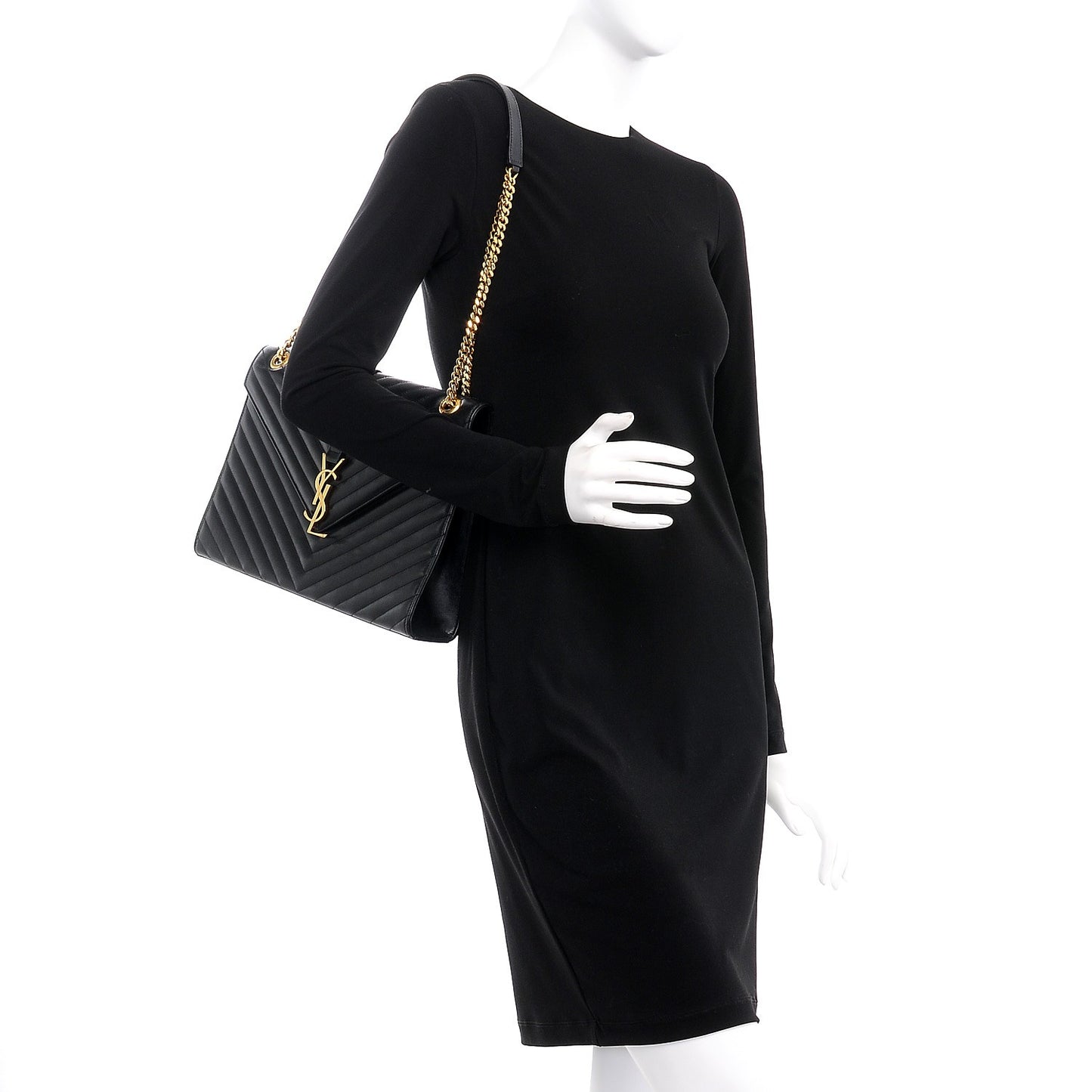 Smooth Calfskin Matelasse Chevron Large Monogram Satchel Black