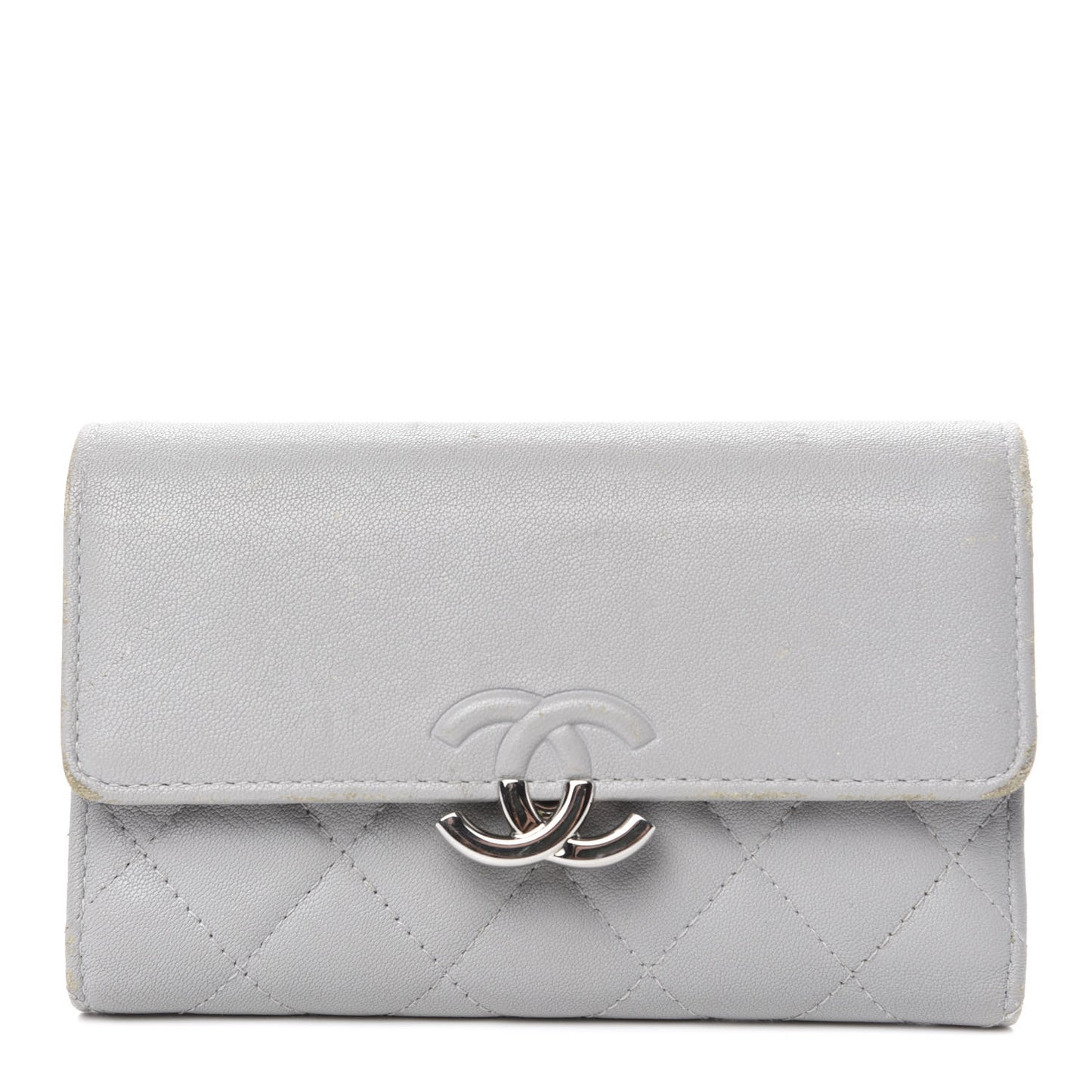 Lambskin Quilted CC Box Flap Wallet Grey