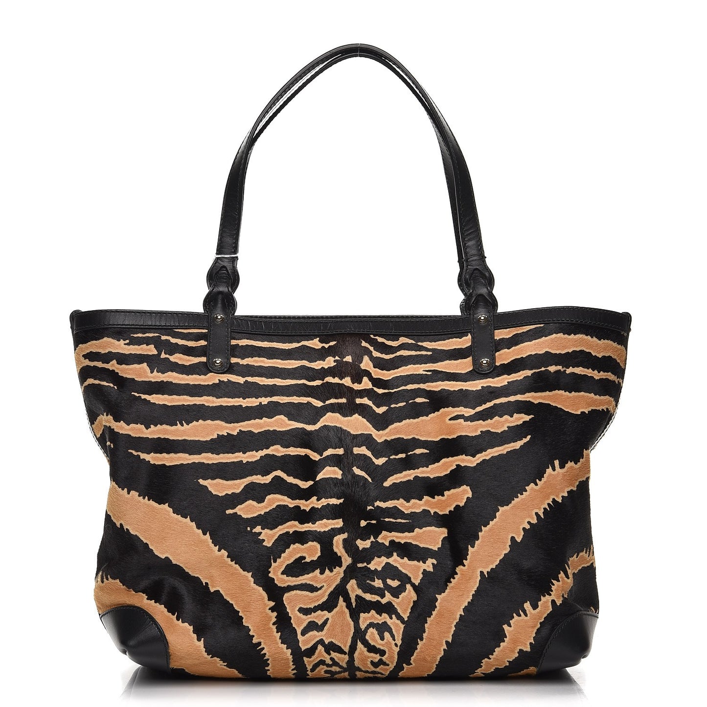 Calf Hair Zebra Print Medium Craft Tote Black