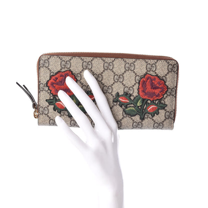 Gucci GG Supreme Monogram Rose Embroidered Zip Around Wallet 2 of 7