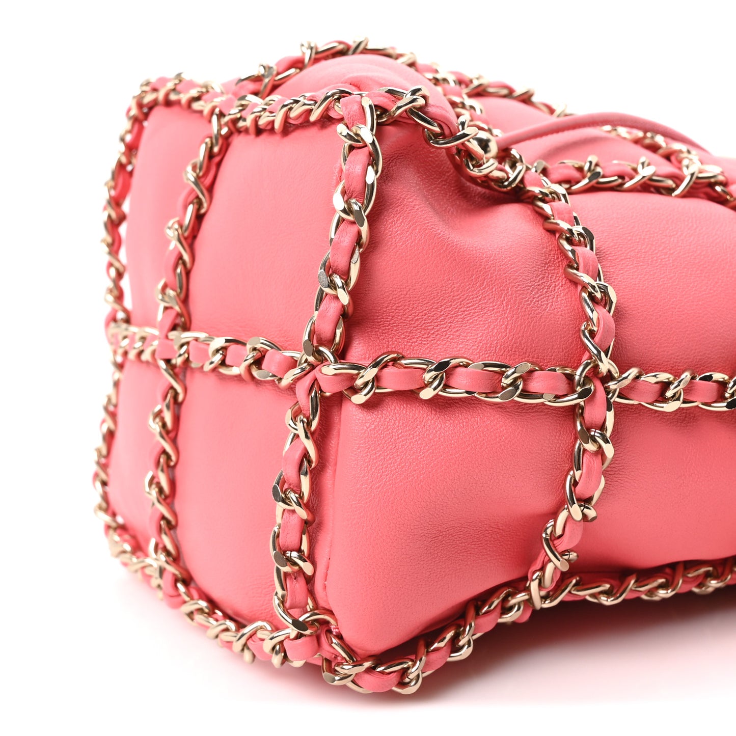 Lambskin Bucket Chain Drawstring Bag Pink