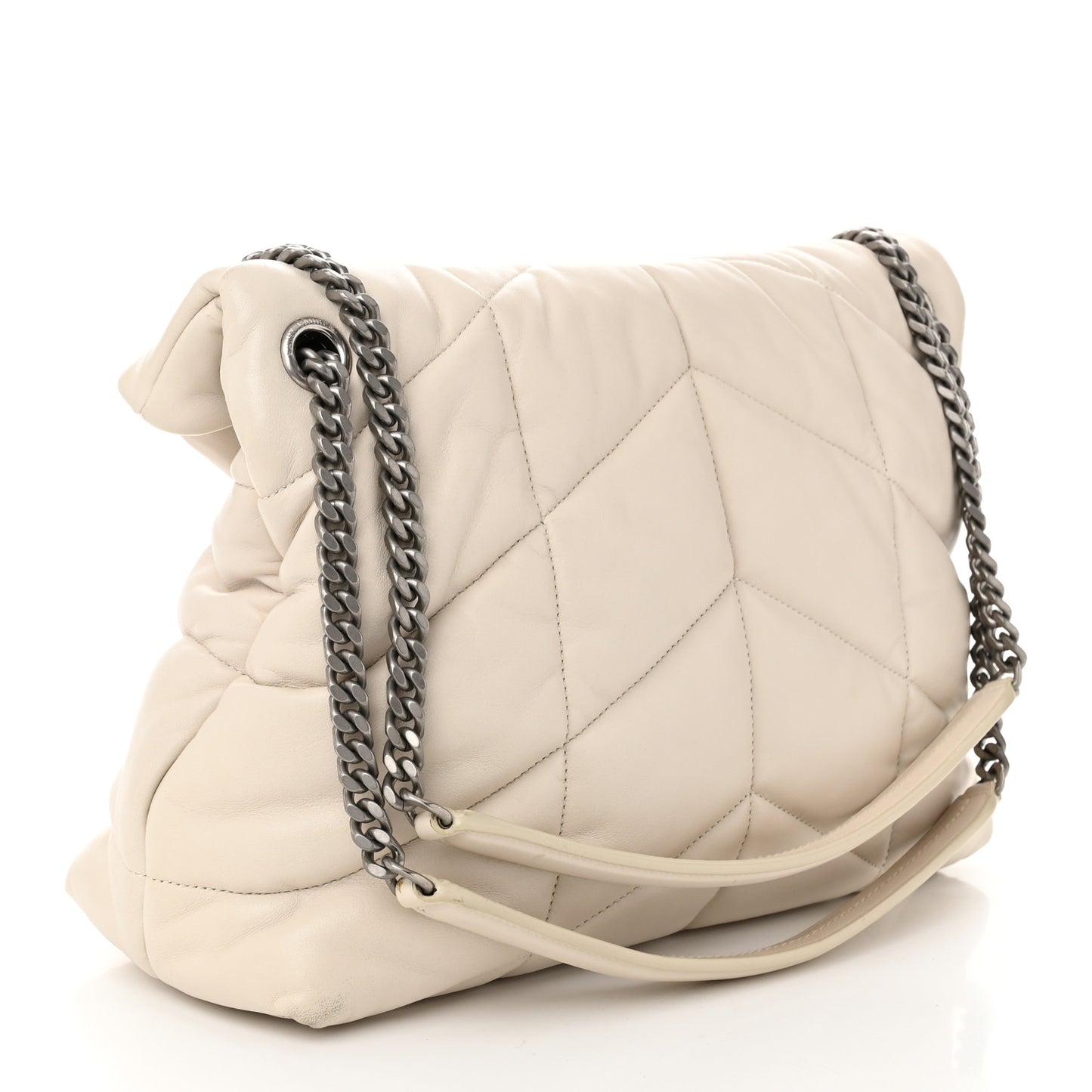 Lambskin Quilted Medium Loulou Puffer Monogram Chain Satchel Crema Soft