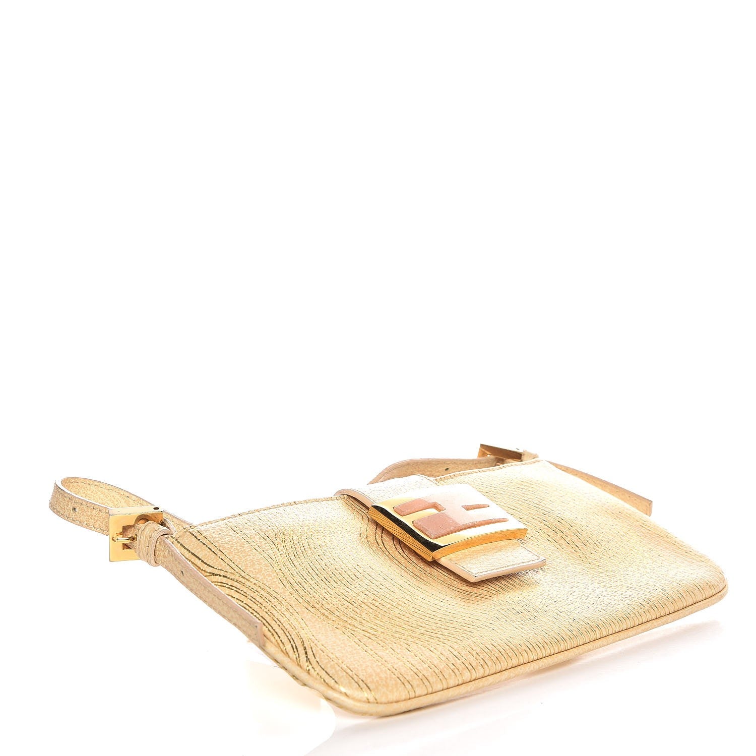 Fendi Metallic Calfskin Printed Mini Baguette Gold 4 of 8