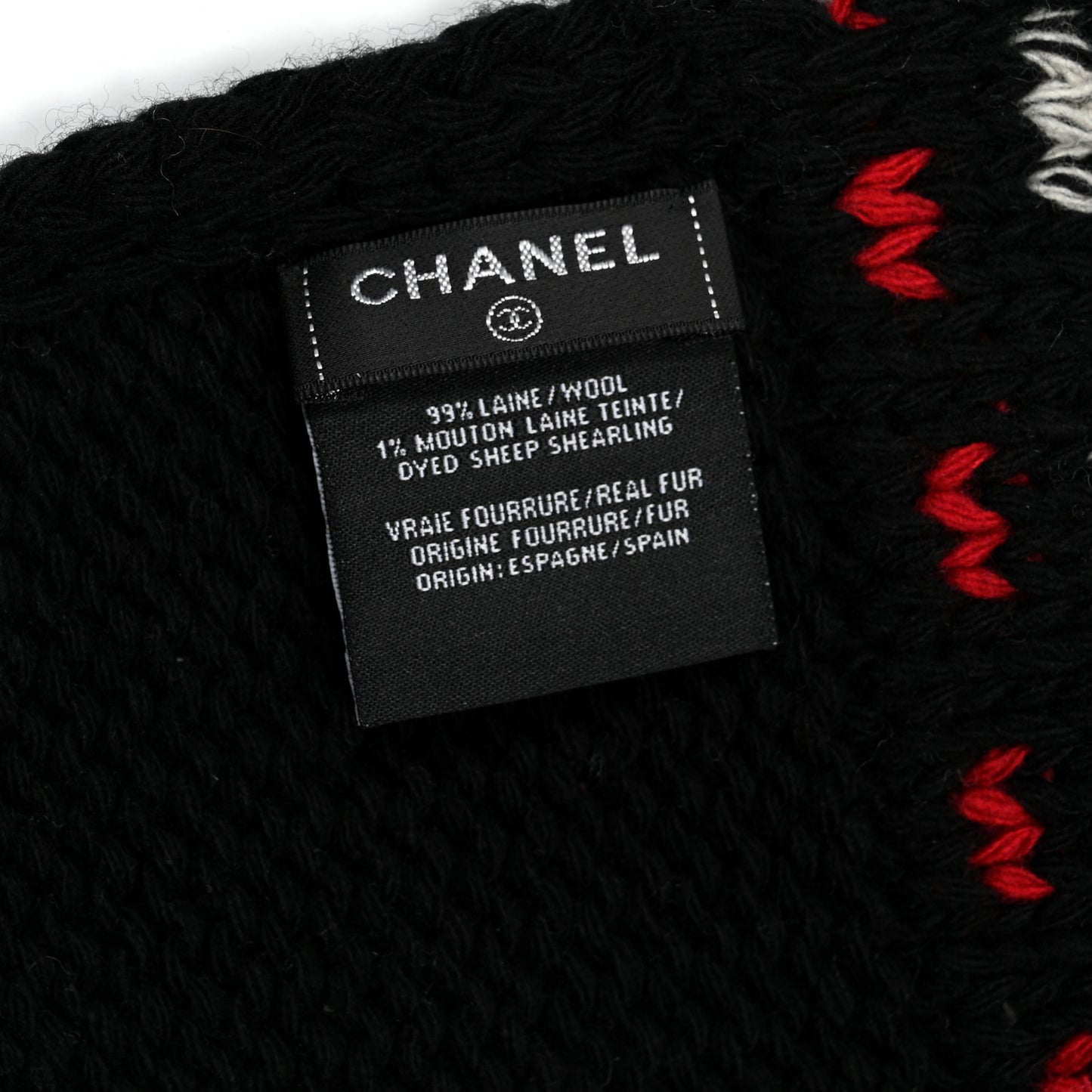 Wool Shearling CC Scarf Black White