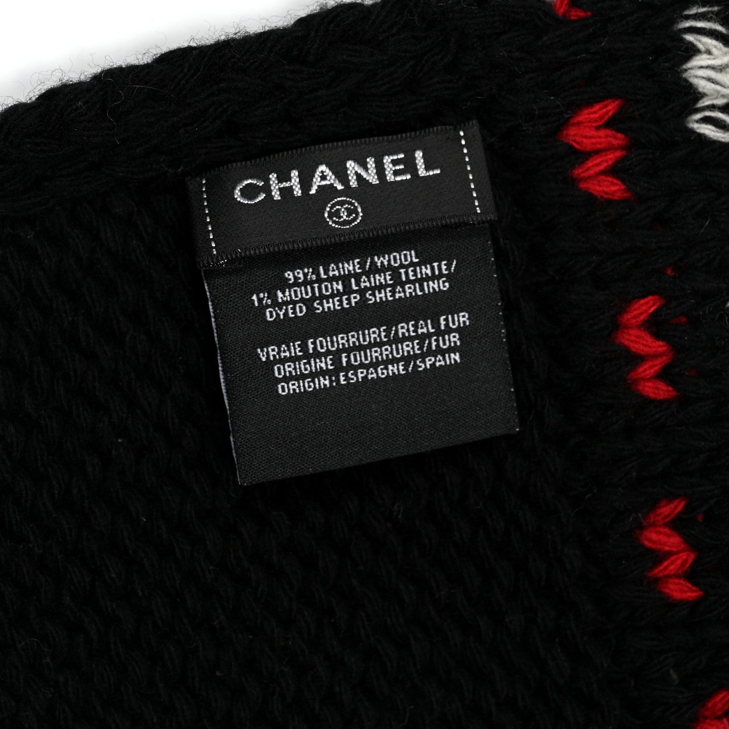 Chanel Wool Shearling CC Scarf Black White 3 of 3