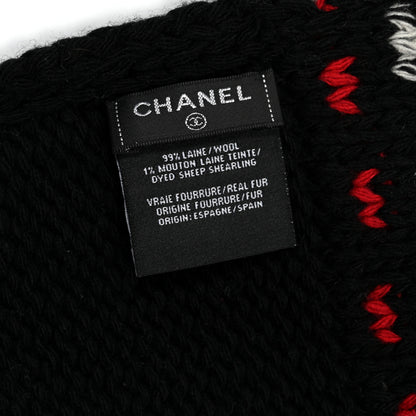 Chanel Wool Shearling CC Scarf Black White 3 of 3