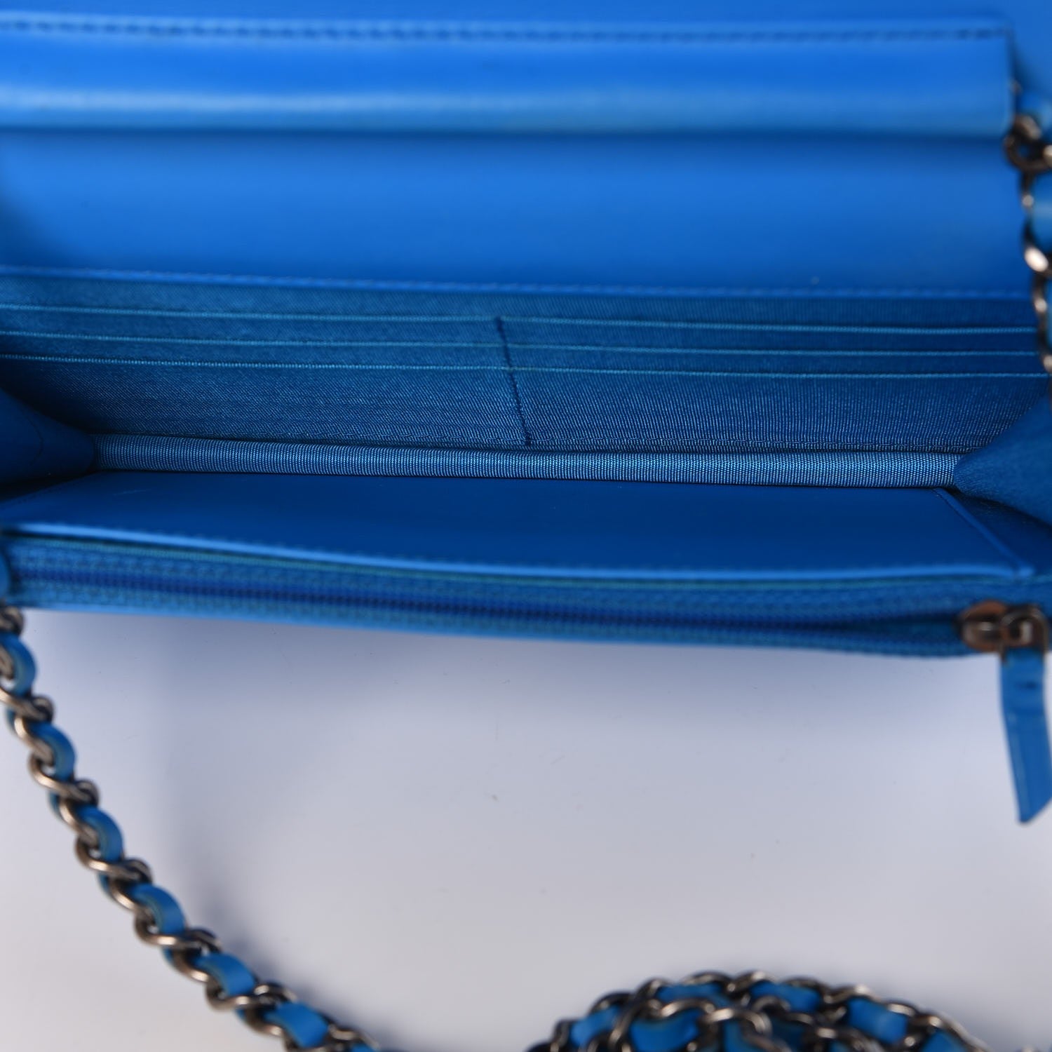 Chanel Patent Calfskin Quilted Boy Wallet On Chain WOC Blue 5 of 11